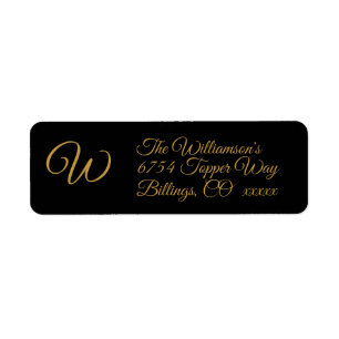 Gold on Black Monogram Return Address Labels