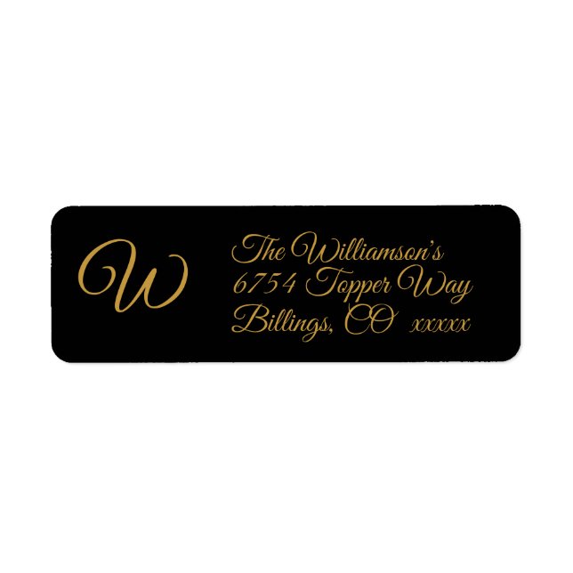 Gold on Black Monogram Return Address Labels (Front)