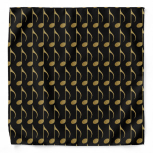 gold on black music notes pattern bandana
