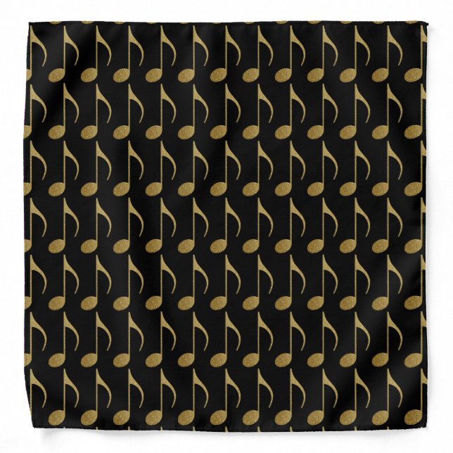 gold on black music notes pattern bandana (Front)