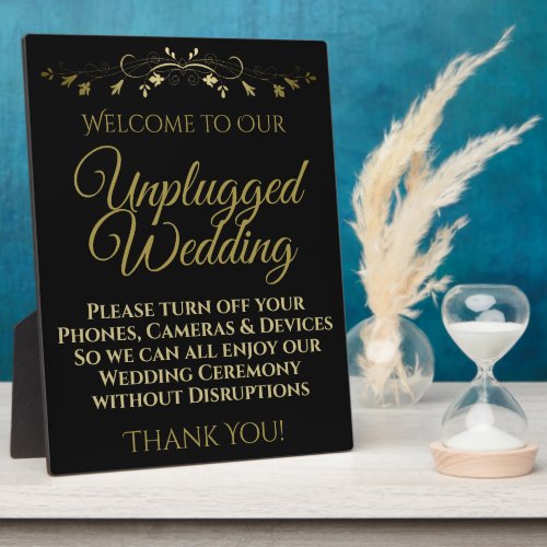 Gold on Black Unplugged Wedding Plaque