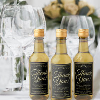 Gold on Black Wedding Mini Wine Bottle Thank You