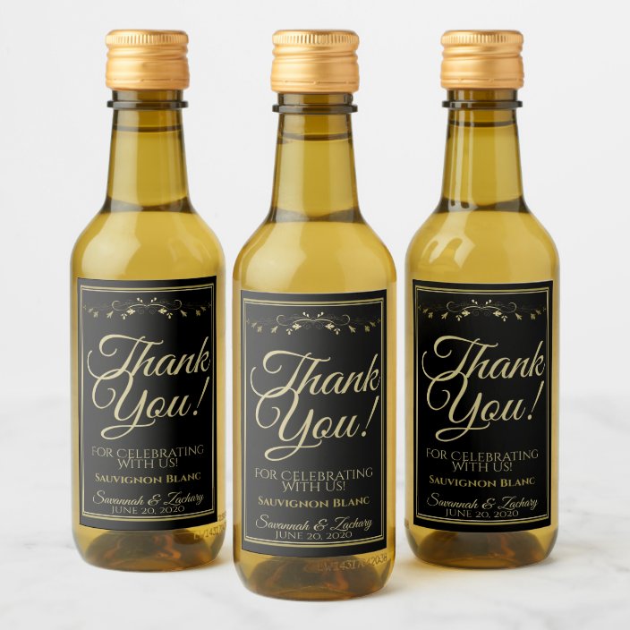 Gold On Black Wedding Mini Wine Bottle Thank You Wine Label Zazzle Com