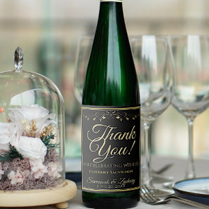 Gold on Black Wedding Wine Bottle Tag Thank You Label