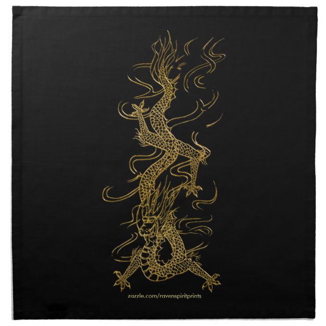 Gold on Black Year of the Dragon Dining Napkins (Front)