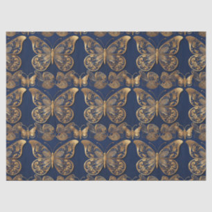 Gold On Blue Butterflies Decoupage Tissue  Tissue Paper