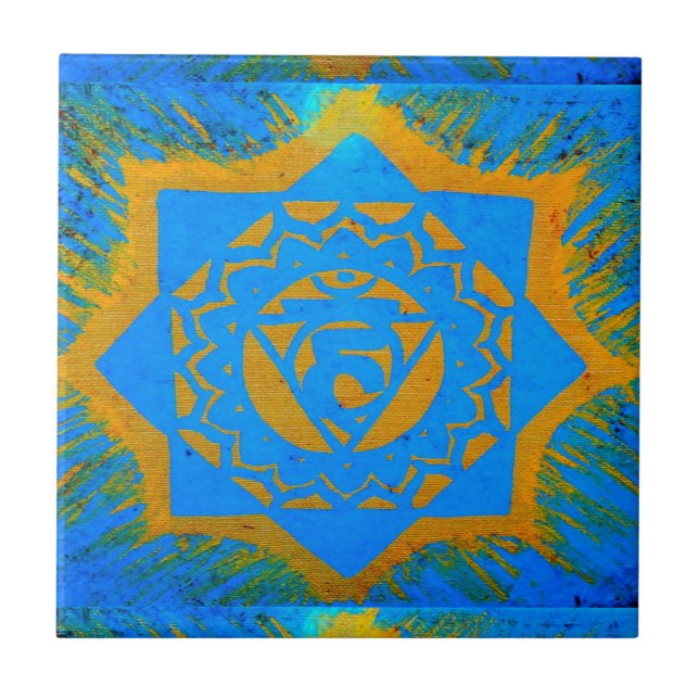 gold on blue tantric symbol ceramic tile (Front)