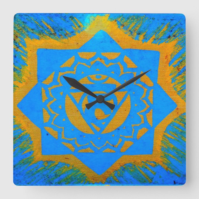 gold on blue tantric symbol square wall clock (Front)