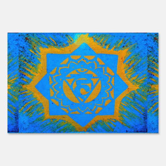 gold on blue tantric symbol yard sign (Front)