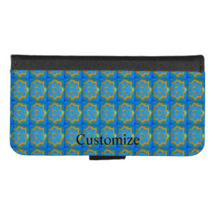 gold on blue tibetan style iPhone 8/7 wallet case