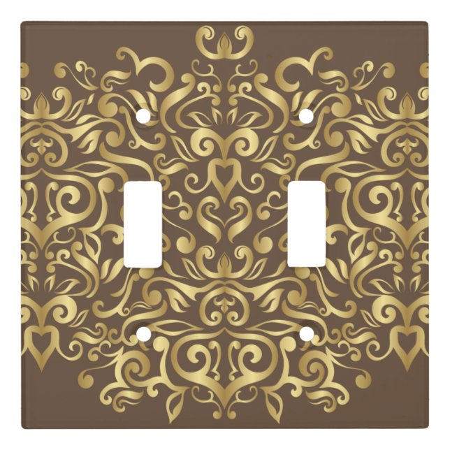 Gold on Brown Decorative Light Switch Cover (Front)