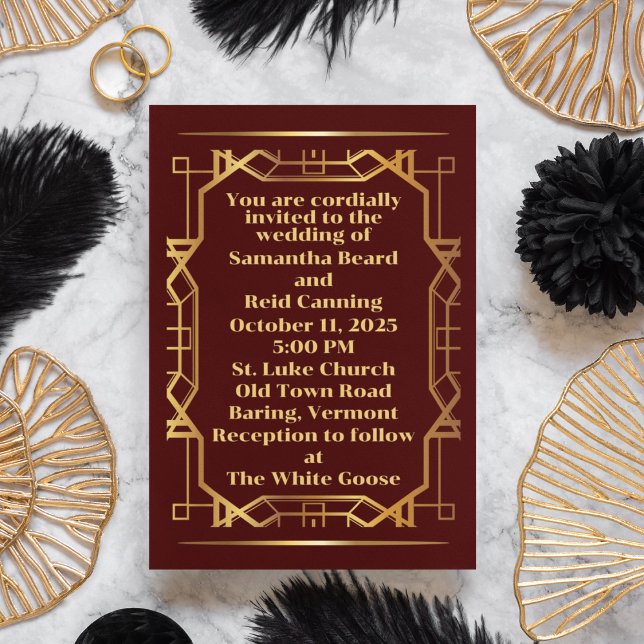 Gold on Burgundy Art Deco Invitation (Creator Uploaded)