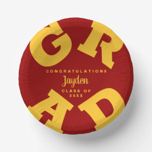 Gold on Cardinal Red Bold Graduation Paper Bowls