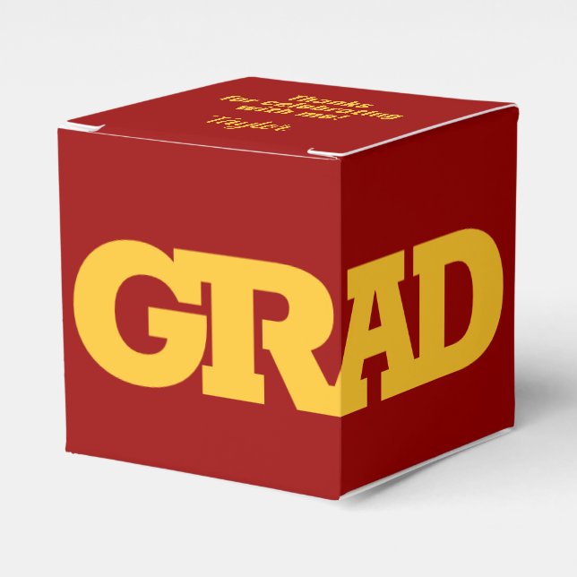 Gold on Cardinal Red Bold Graduation Party Favor Boxes (Front Side)