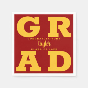 Gold on Cardinal Red Bold Graduation Party Napkins