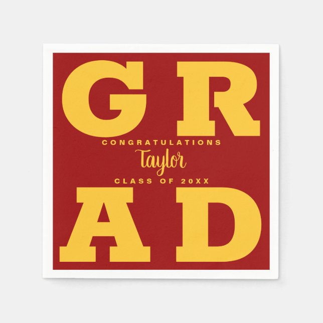 Gold on Cardinal Red Bold Graduation Party Napkins (Front)