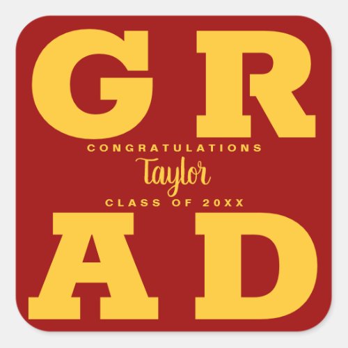 Gold on Cardinal Red Bold Graduation Party Square Sticker