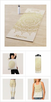 Gold on Cream Floral Henna Mandala Yoga