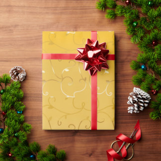 Gold  on Gold Abstract Vine Leaves Line Pattern Wrapping Paper