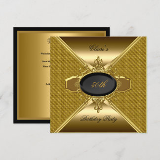 Gold On Gold Black 50th Birthday Party 3 Invitation