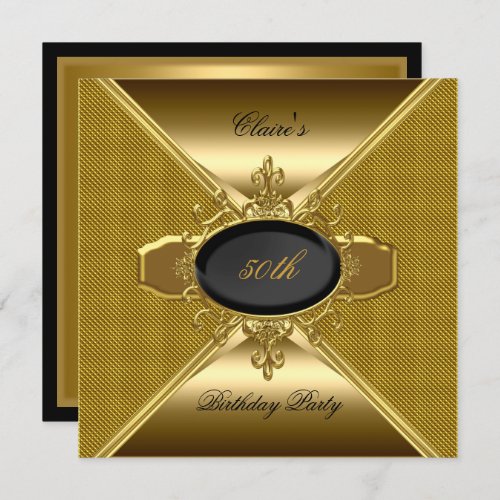 Gold On Gold Black 50th Birthday Party 3 Invitation