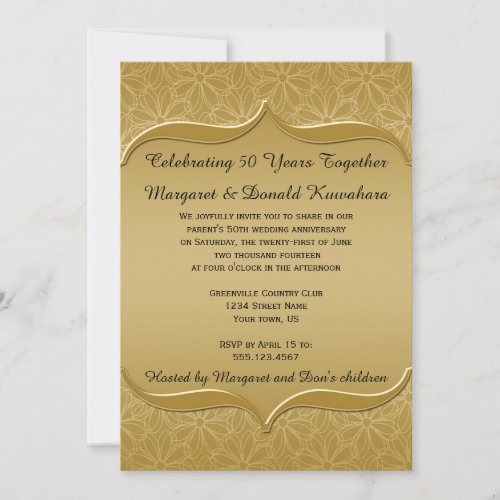 Gold on Gold Daisies Ornate Frame 50th Anniversary Invitation