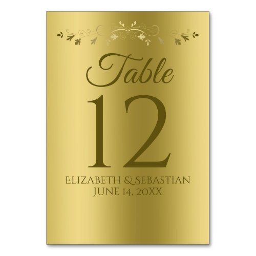 Gold on Gold Elegant Filigree Flourish Wedding Table Number