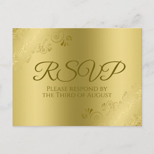 Gold on Gold Elegant Floral Filigree Wedding RSVP Postcard