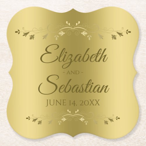 Gold on Gold Elegant Gradient Wedding Reception Paper Coaster