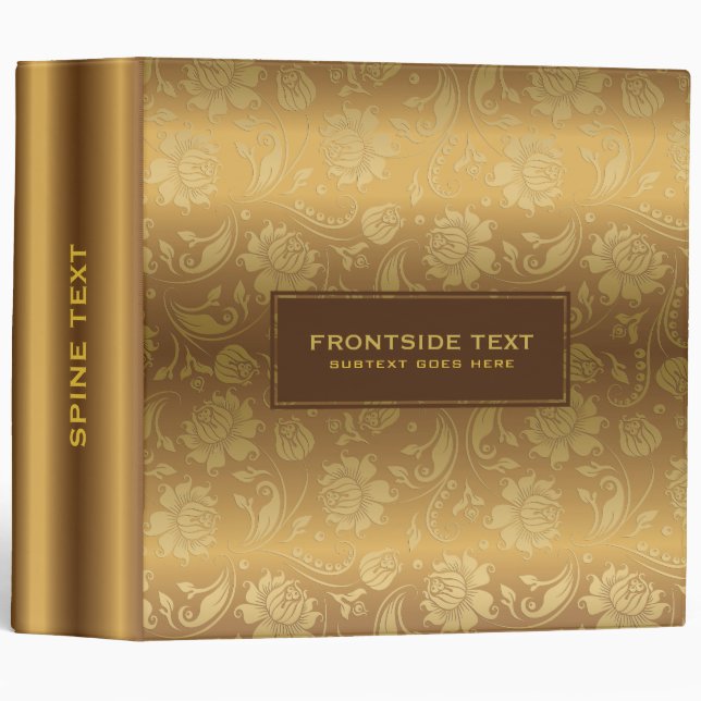 Gold on gold froral damask pattern 3 ring binder (Front/Spine)
