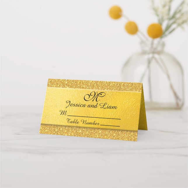Gold on Gold Glitter Place Card (Front)