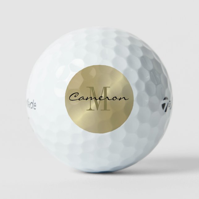 Gold On Gold Initial and Name Personalized Gift Golf Balls (Front)