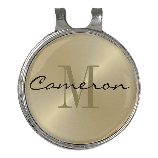 Gold On Gold Initial and Name Personalized Golf Hat Clip (Front)