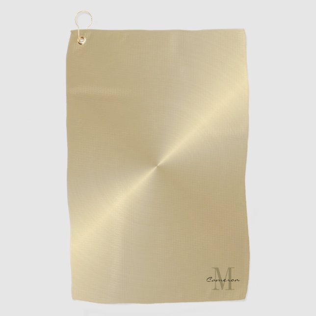 Gold On Gold Initial and Name Personalized Golf Towel (Front)