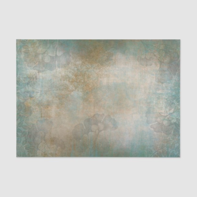 Gold on green antique rustic elegant brocade faded tissue paper (Front)