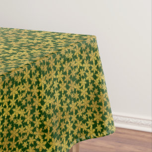 Gold on Green Christmas Gold Snowflakes Tablecloth