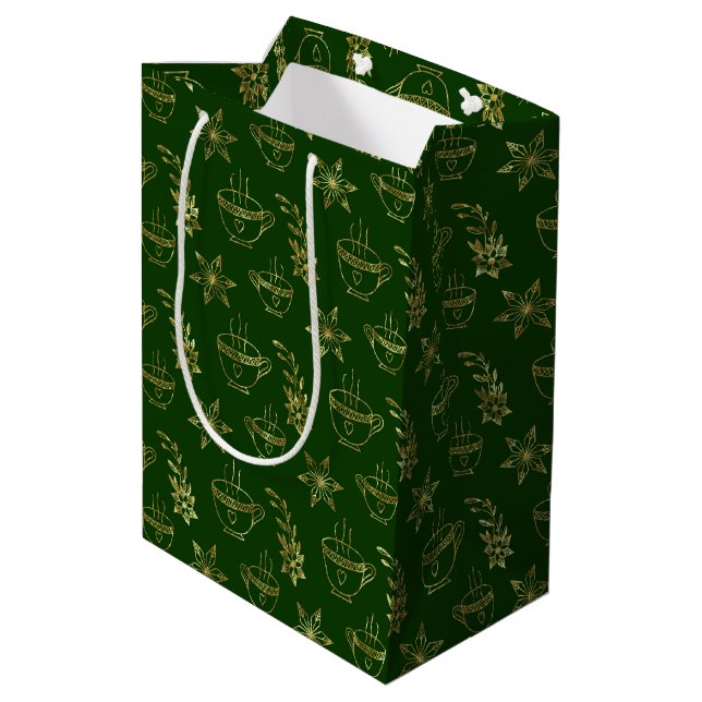 Gold on green Christmas symbols seamless pattern Medium Gift Bag (Back Angled)