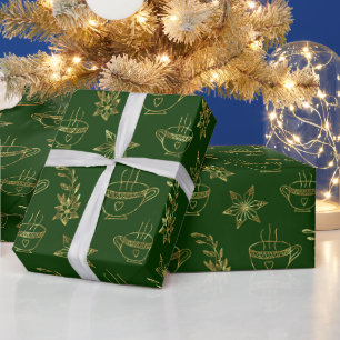 Gold on green Christmas symbols seamless pattern Wrapping Paper