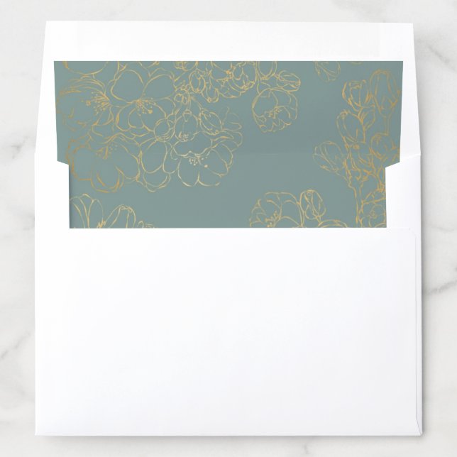 Gold on Green Delicate Botanical envelope Liner (In Envelope)