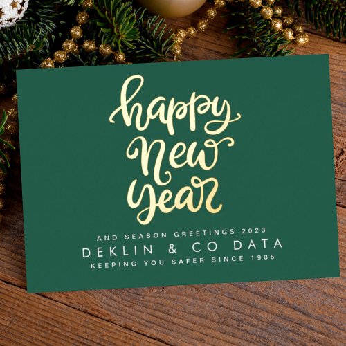 GOLD ON GREEN HAPPY NEW YEAR 2024 SEASON GREETINGS FOIL HOLIDAY CARD