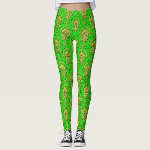 Gold on Green Leggings _ St Patricks Yoga Pants