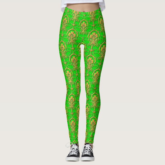 Gold on Green Leggings - St. Patrick's Yoga Pants (Front)