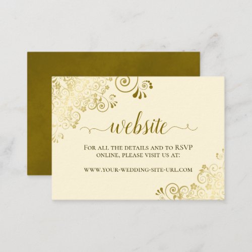 Gold on Ivory Cream w Floral Lace Wedding Website Enclosure Card