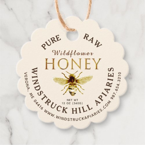 Gold on Ivory Scalloped Pure Raw Honey with Bee  Favor Tags