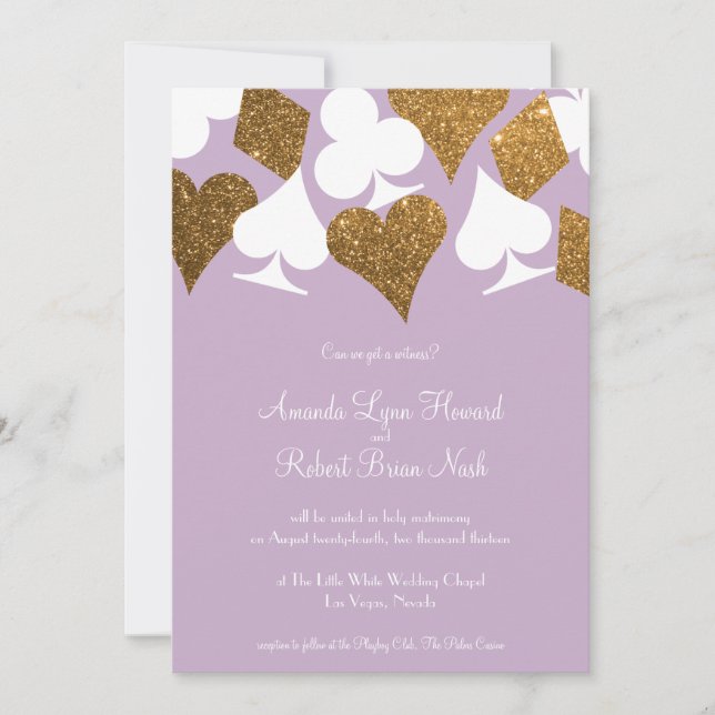 Gold on Lilac Purple Las Vegas Wedding Invitation (Front)