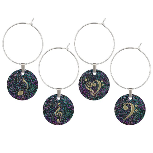 Gold on Music Notes Tapestry Wine Charms (Staggered)