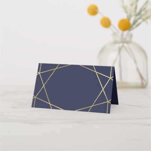 Gold on Navy Blue Geometric Wedding Place Cards