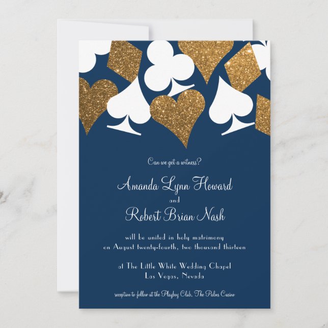 Gold on Navy Blue Las Vegas Wedding Invitation (Front)