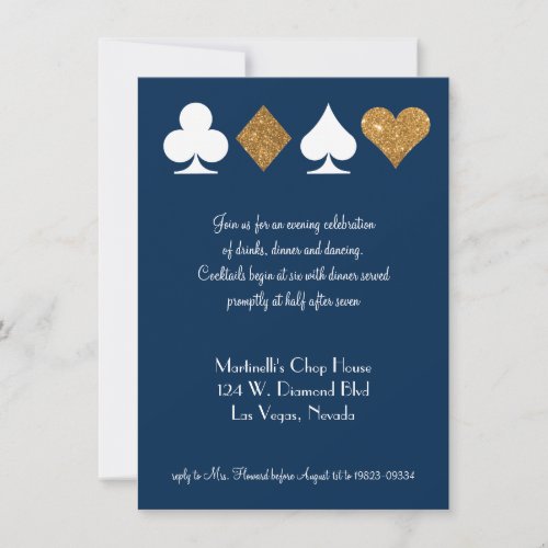 Gold on Navy Blue Las Vegas Wedding Reception Card