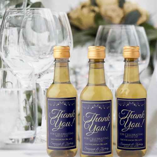 Gold on Navy Blue Wedding Mini Thank You Wine Label